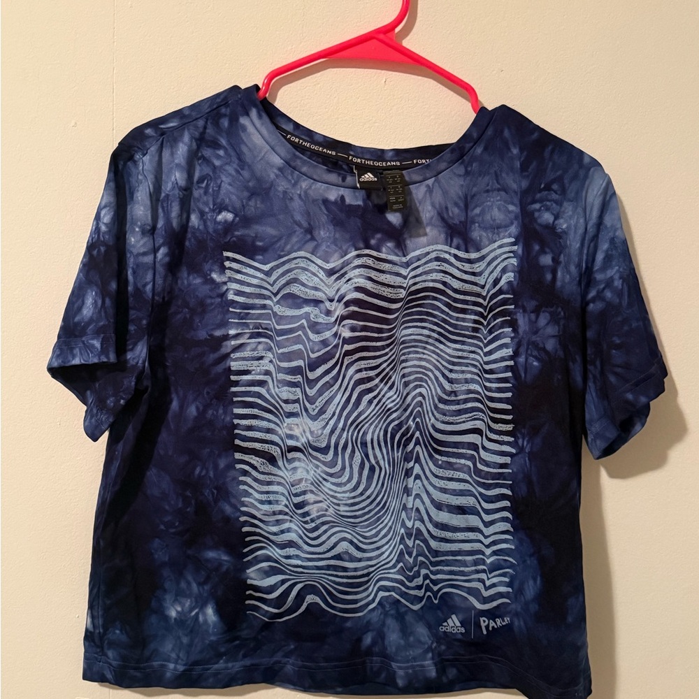 Adidas Navy and Light Blue Graphic Tee